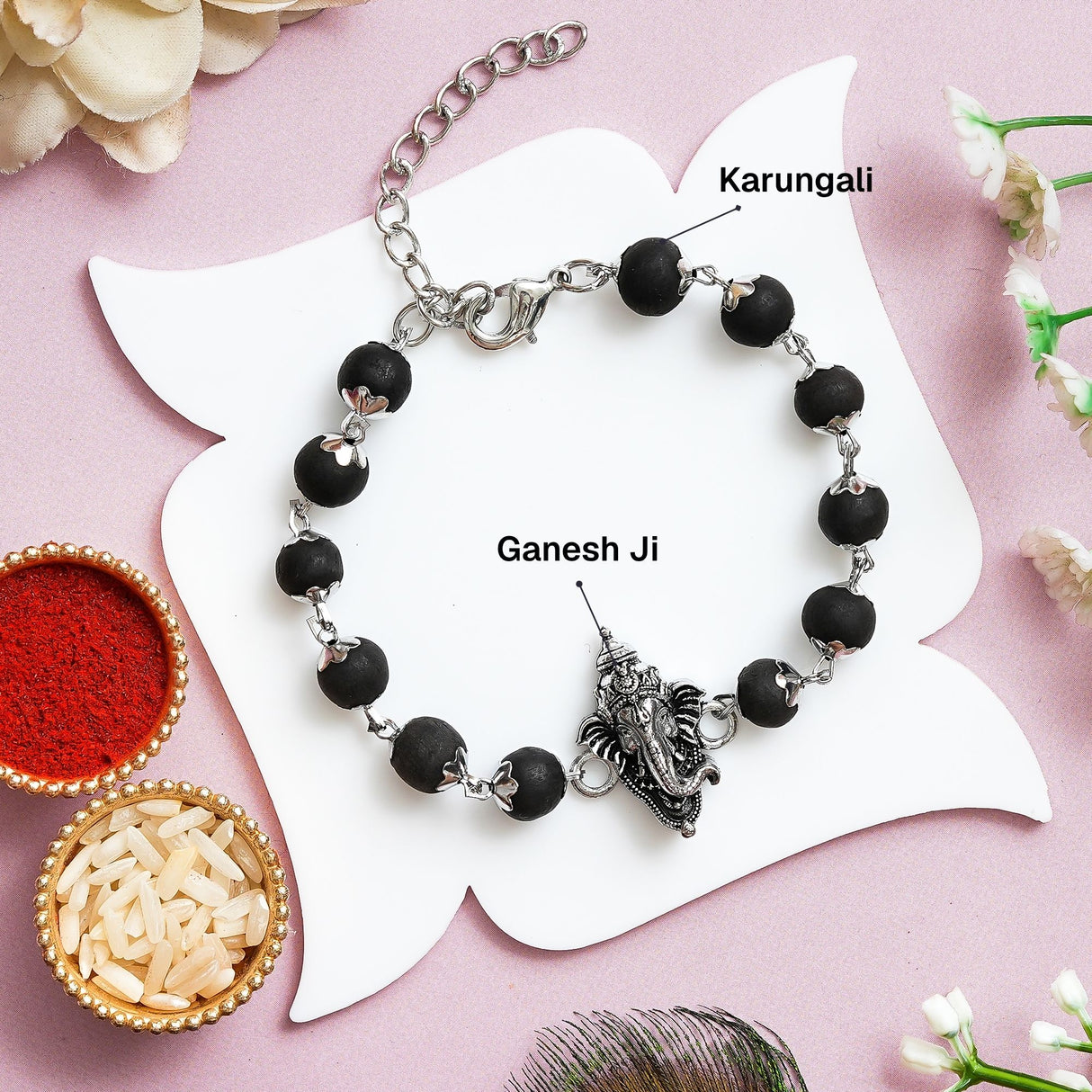 Silver Plated Ganesh Karungali Rakhi Box