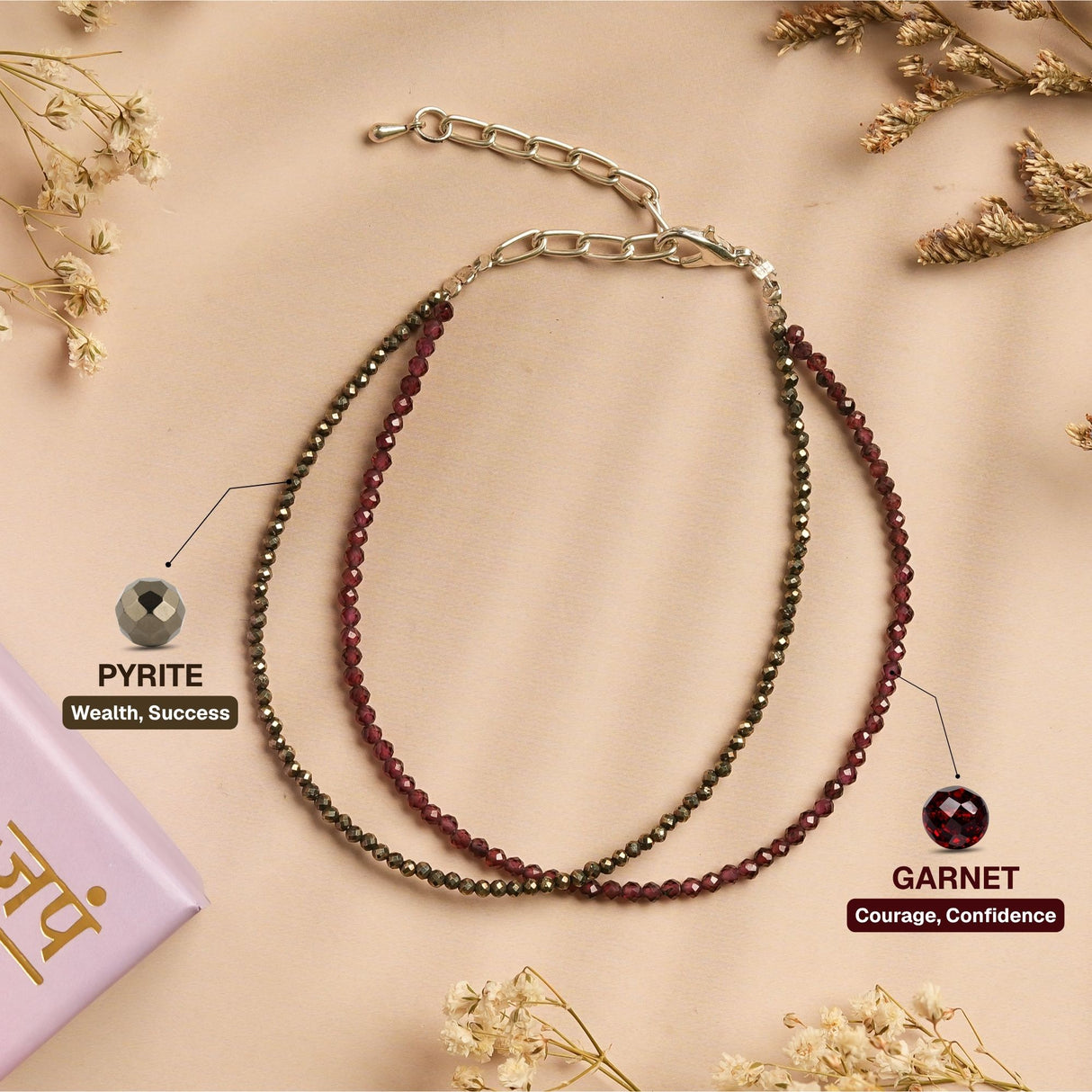Love & Abundance Anklet with Pyrite and Garnet Stones