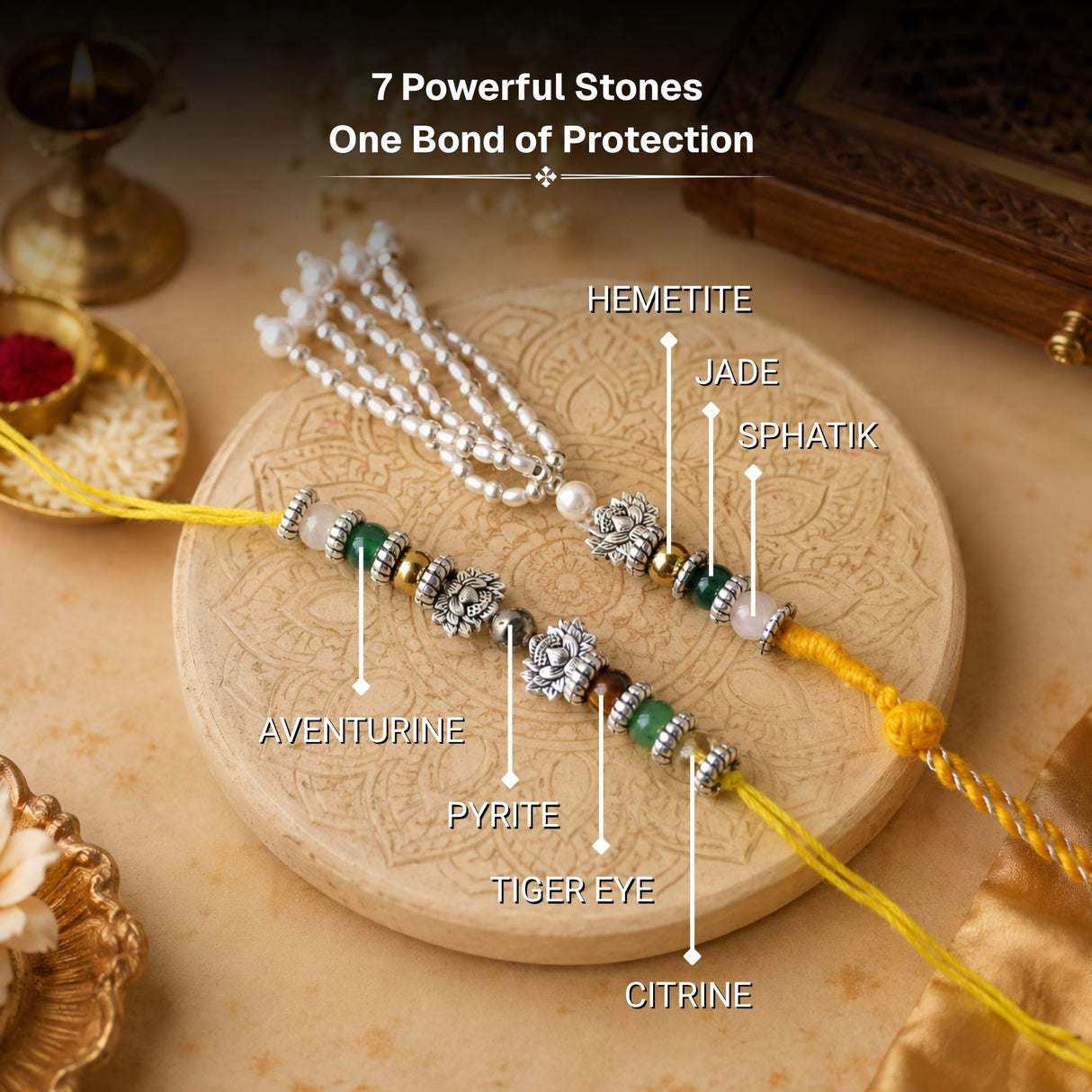 Lotus Dhanlabh Crystal Rakhi with Looomba