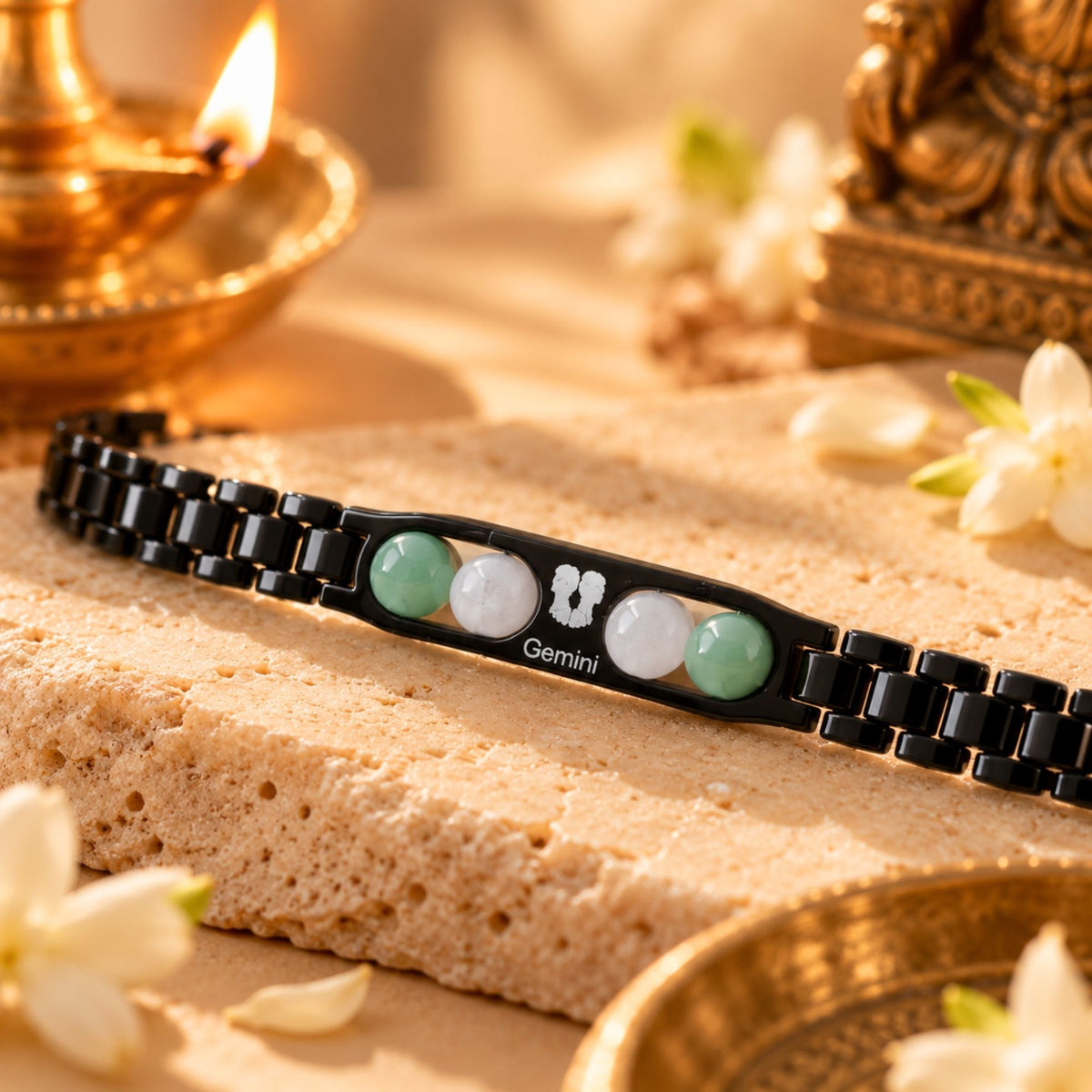 Gemini Zodiac Sign Metal Bracelet + Free Selenite Plate