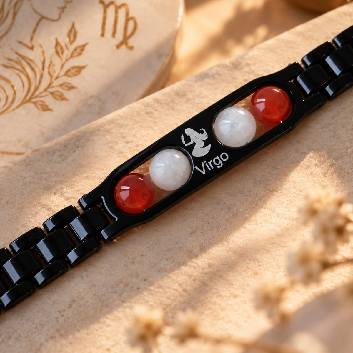Virgo Zodiac Sign Metal Bracelet + Free Selenite Plate