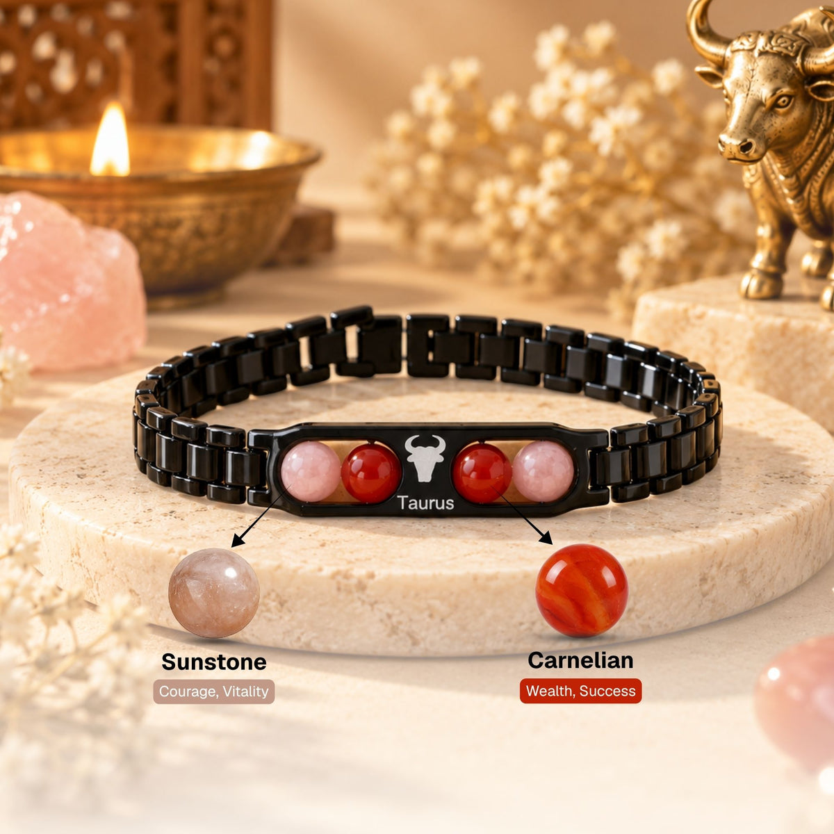 Taurus Zodiac Sign Metal Bracelet + Free Selenite Plate