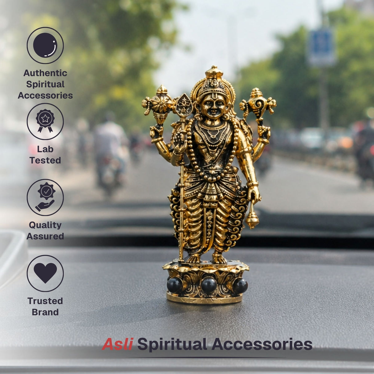Gold Plated Lord Vishnu Idol for Car Dashboard