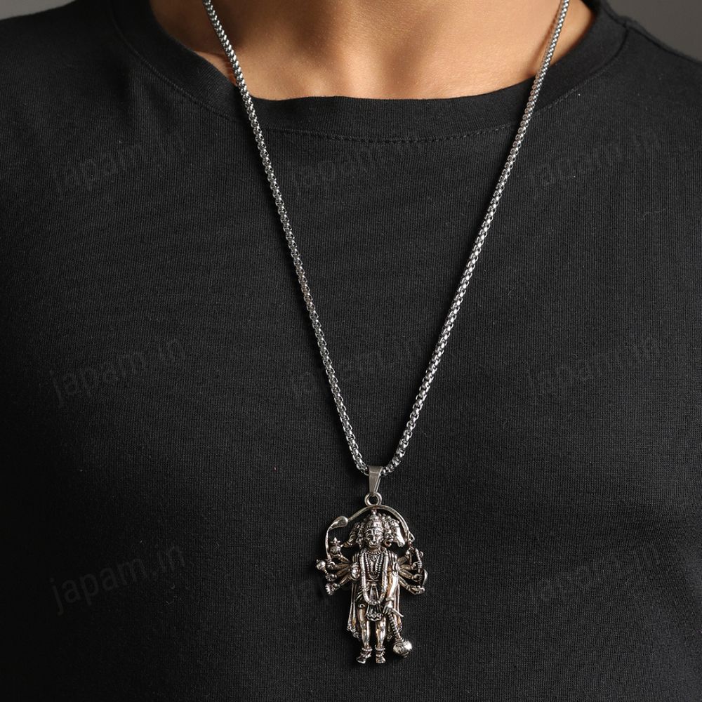 Silver Plated Panchmukhi Hanuman Ji Necklace