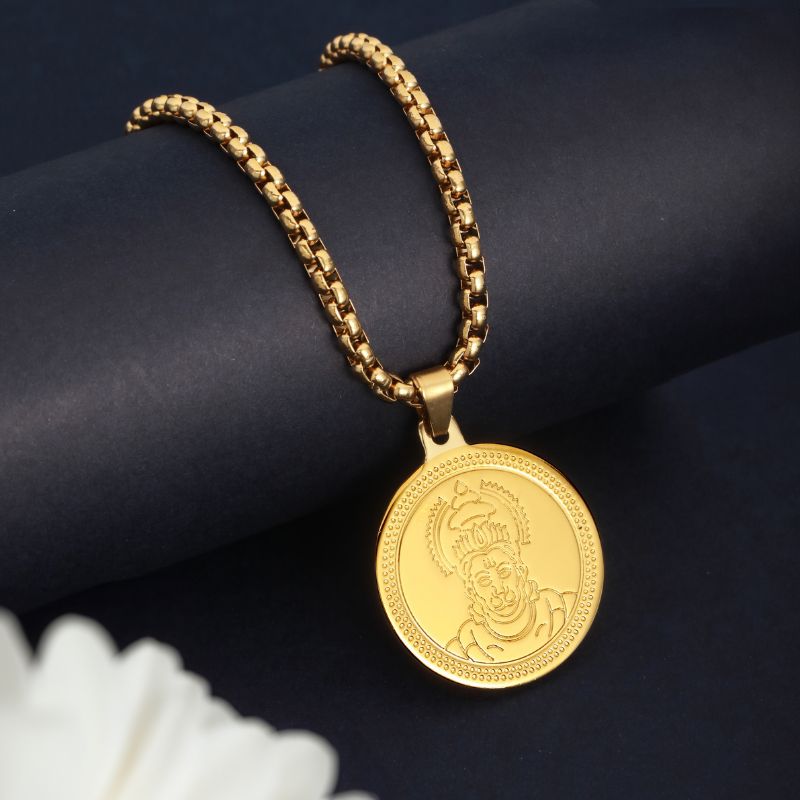 Gold Plated Hanuman Ji Coin Necklace