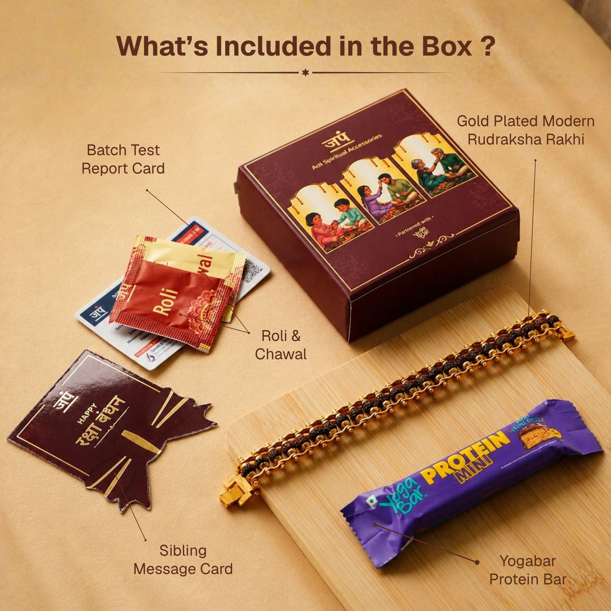 Gold Plated Modern Rudraksha Rakhi Box