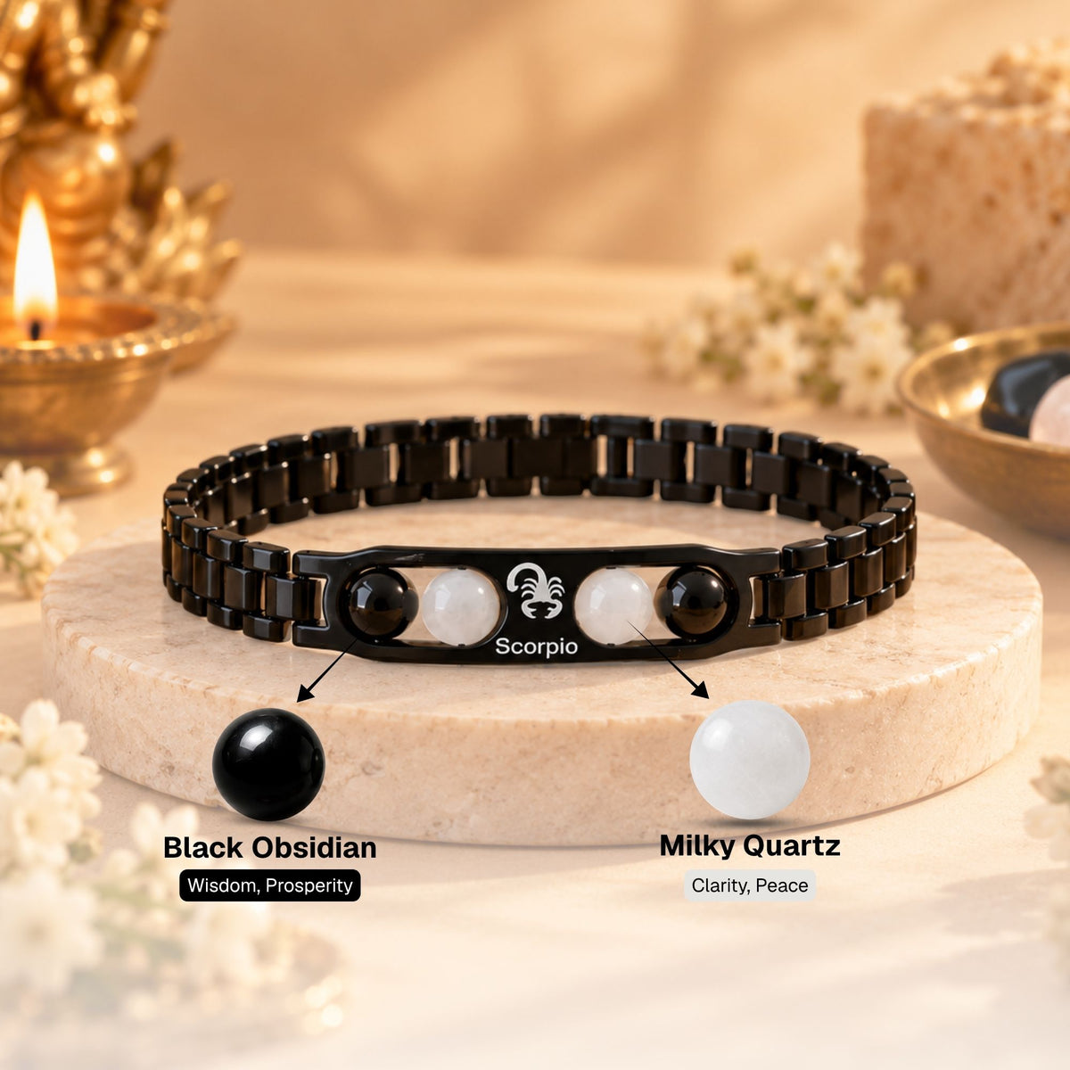 Scorpio Zodiac Sign Metal Bracelet + Free Selenite Plate