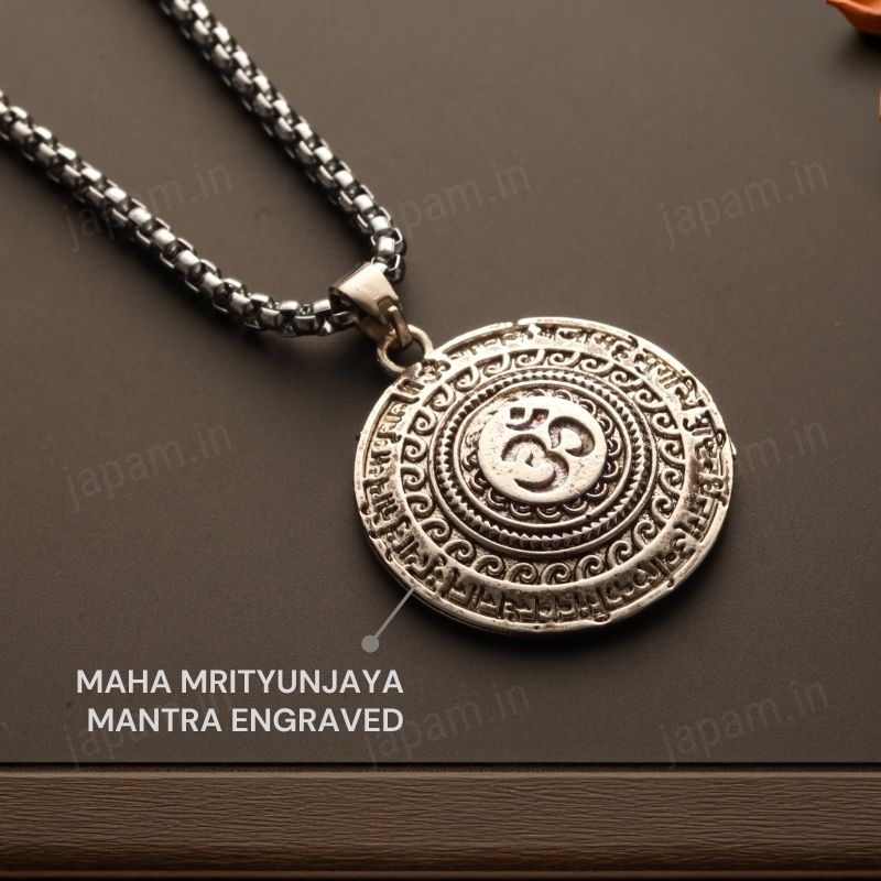 Silver Plated Maha Mrityunjaya Mantra Necklace