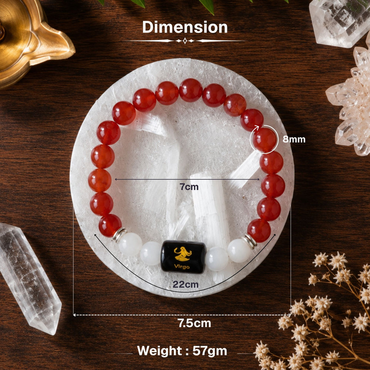 Carnelian & Milky Quartz Zodiac Band for Virgo (कन्या राशि)