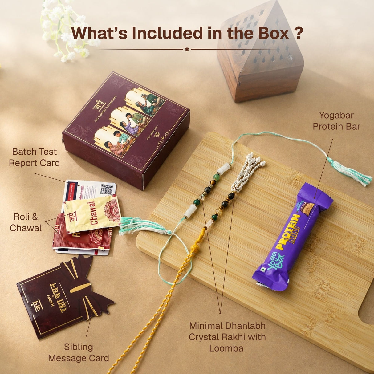 Minimal Dhanlabh Crystal Rakhi with Loomba