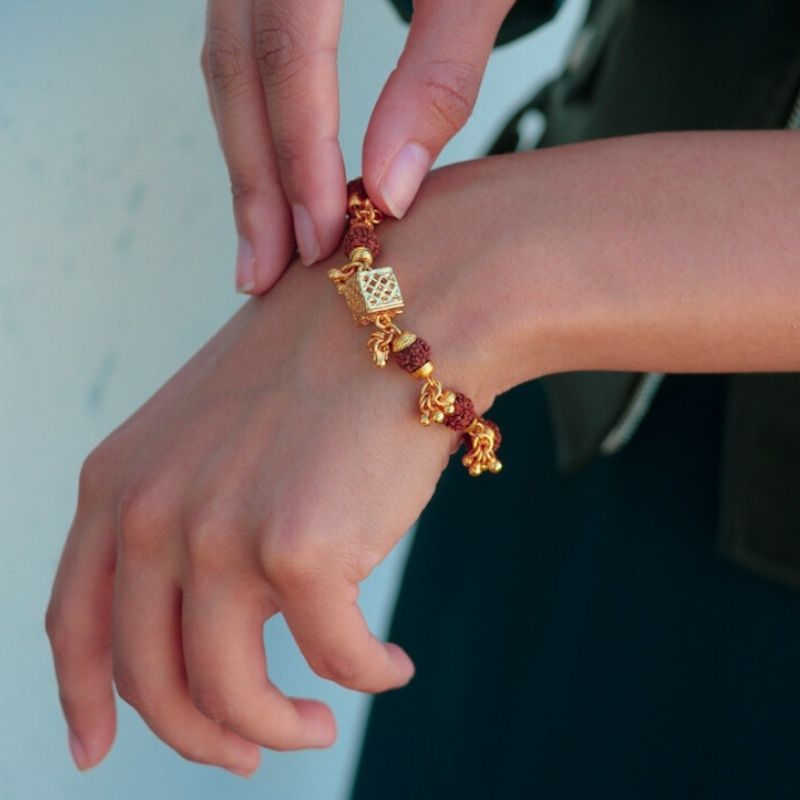Gold Plated Cubio Rudraksha Bracelet For Women
