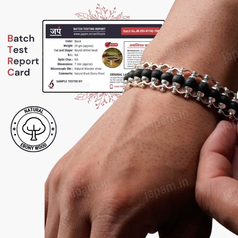 Silver Plated Karungali Modern Bracelet - Natural Ebony Wood