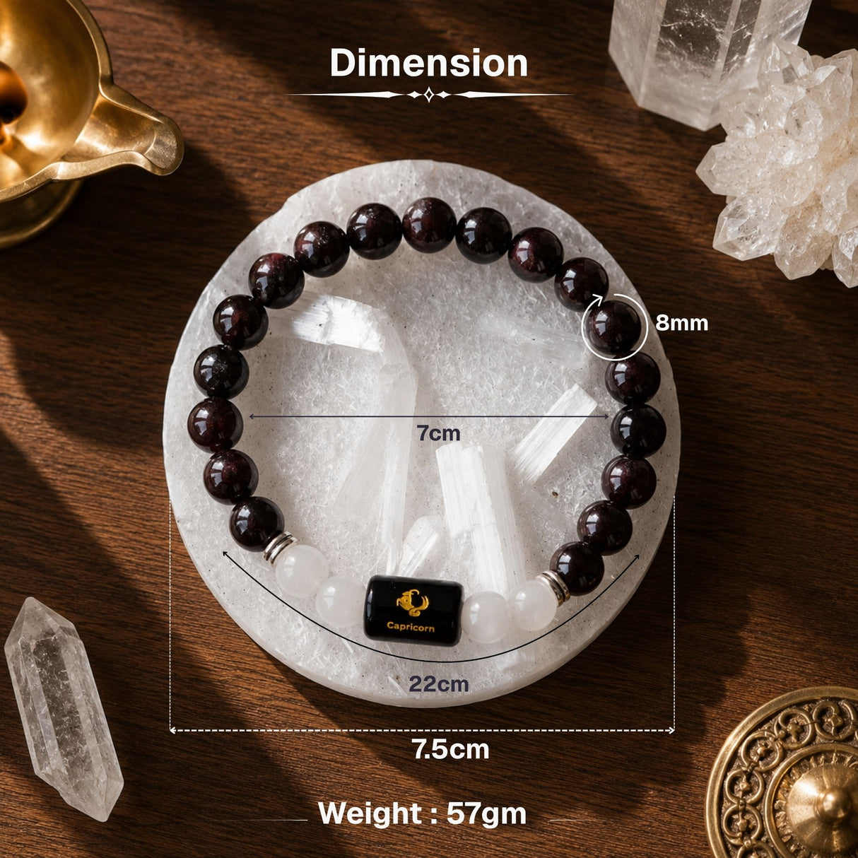 Garnet & Milky Quartz Zodiac Band for Capricorn (मकर राशि)