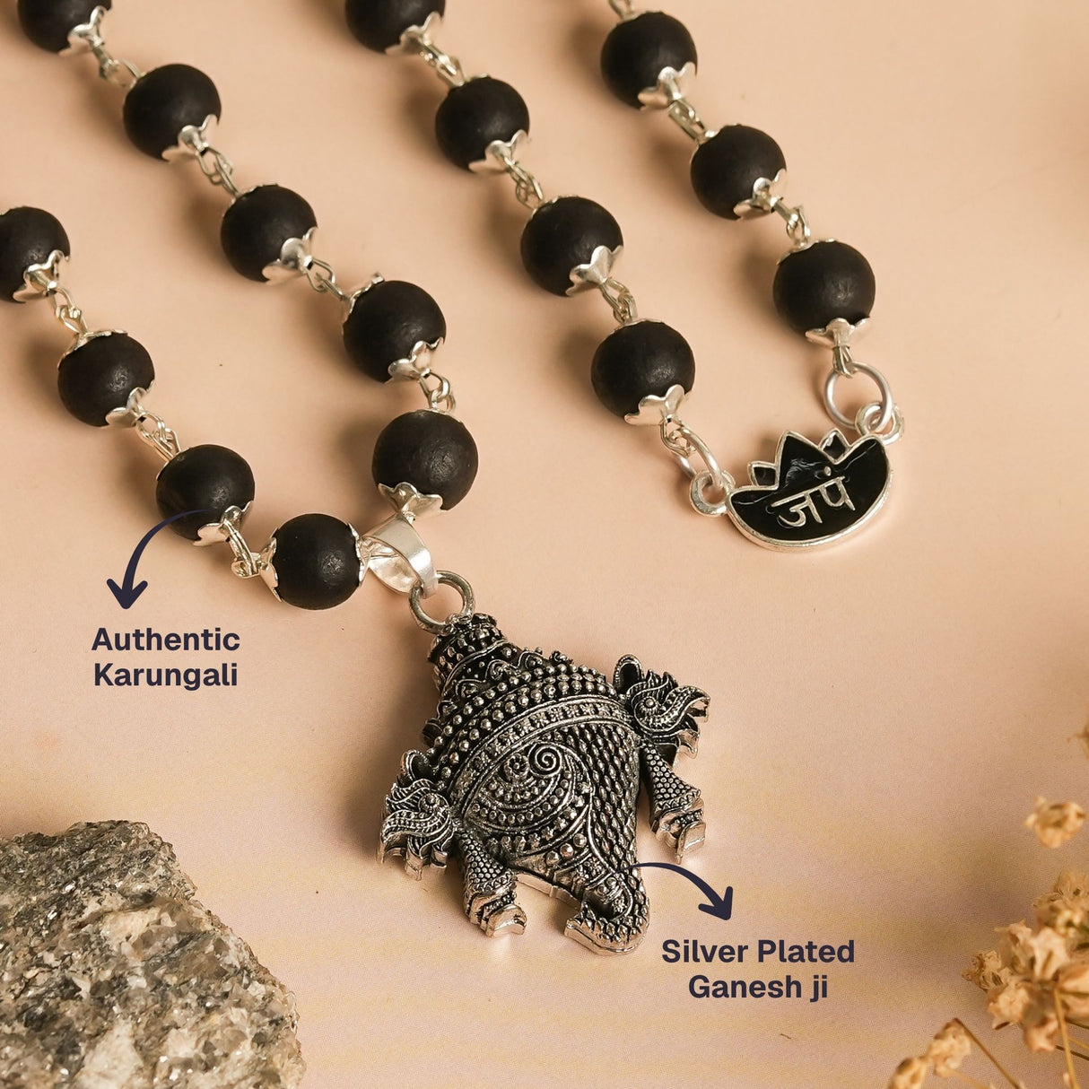 Silver Plated Ganesh Karungali Mala
