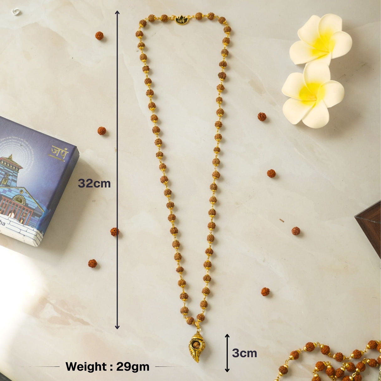 Gold Plated Shiv Shankh Rudraksha Mala