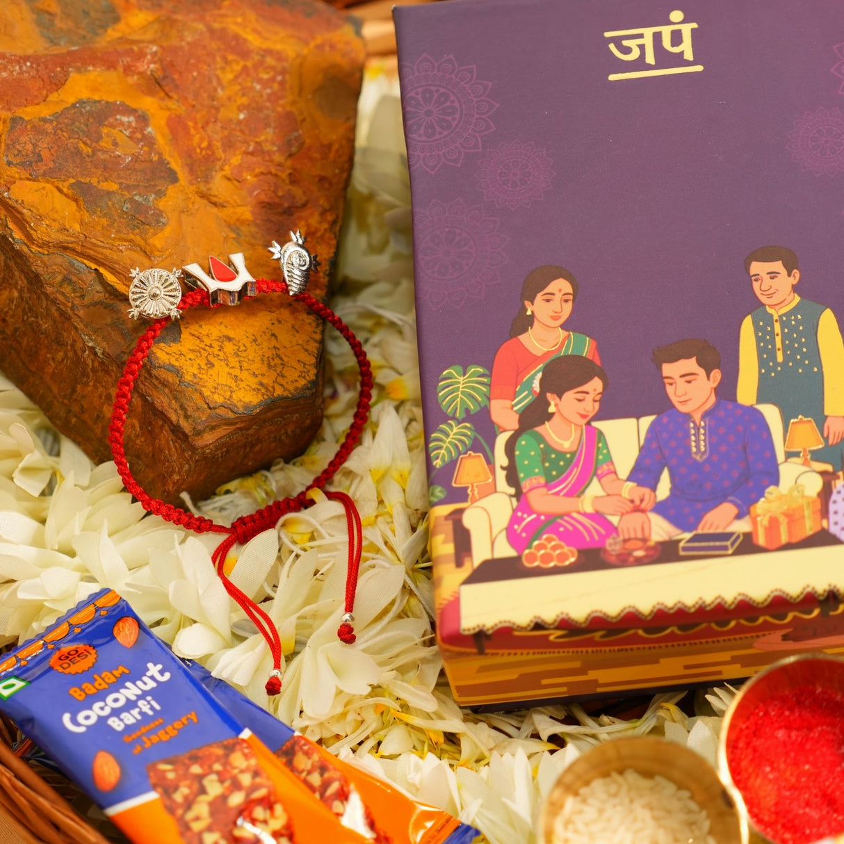 Shankh Tilak Chakra Meenakari Rakhi Box