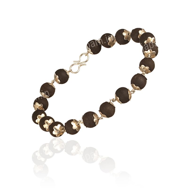 Silver Plated Karungali Beads Bracelet - For Men