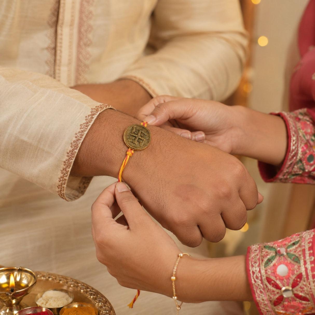 Gold Plated Swastik Rakhi Box