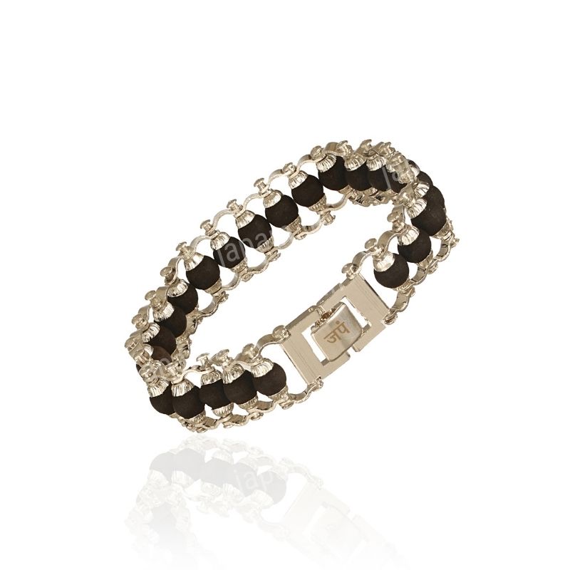 Silver Plated Karungali Modern Bracelet - Natural Ebony Wood
