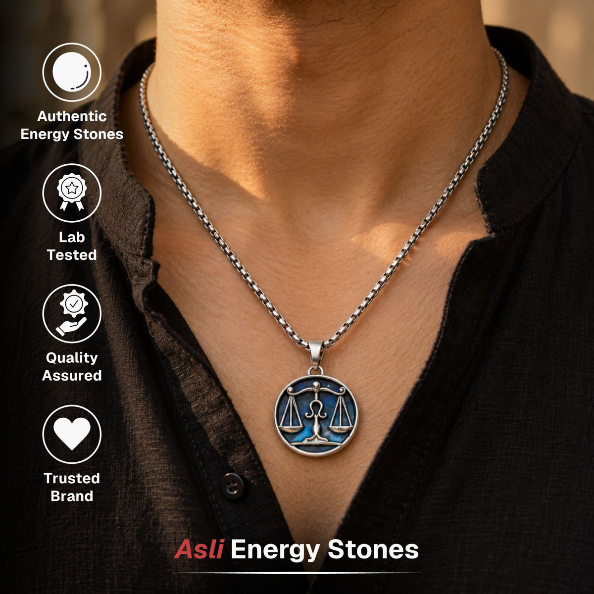 Libra Zodiac Pendant with Lapis Lazuli Stone