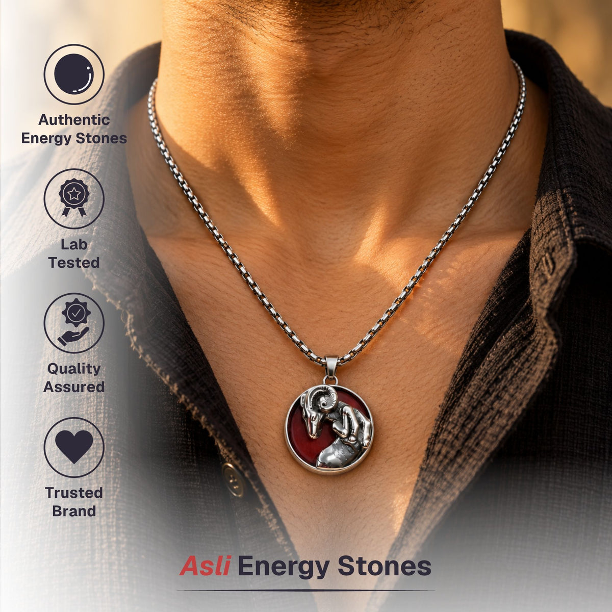 Aries Zodiac Pendant with Red Jasper Stone