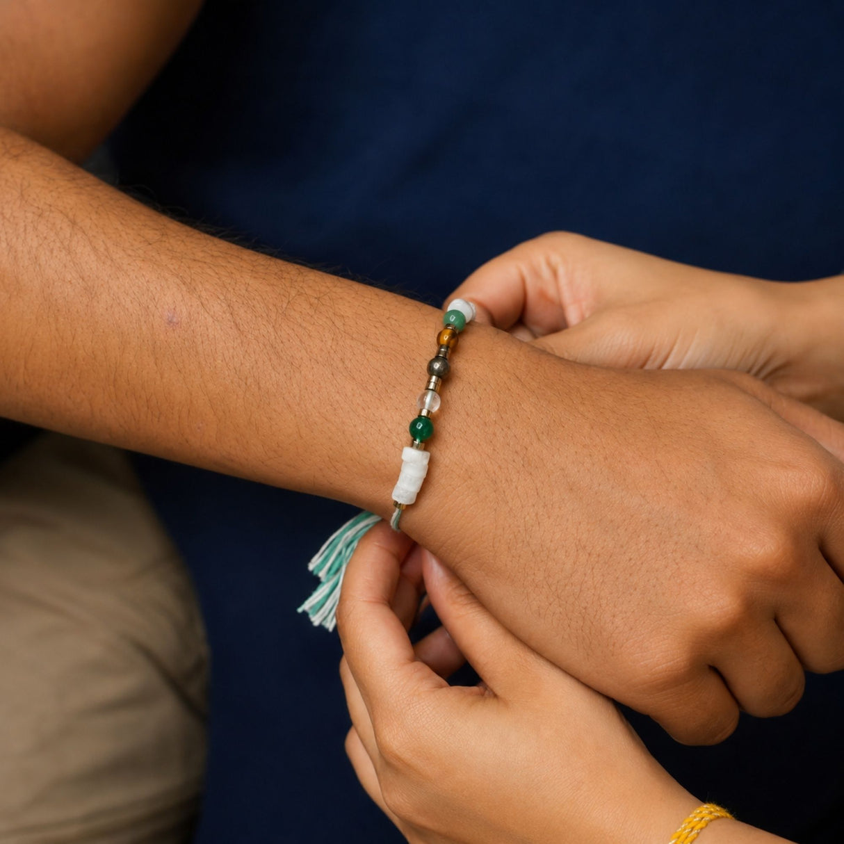 Minimal Dhanlabh Crystal Rakhi with Loomba