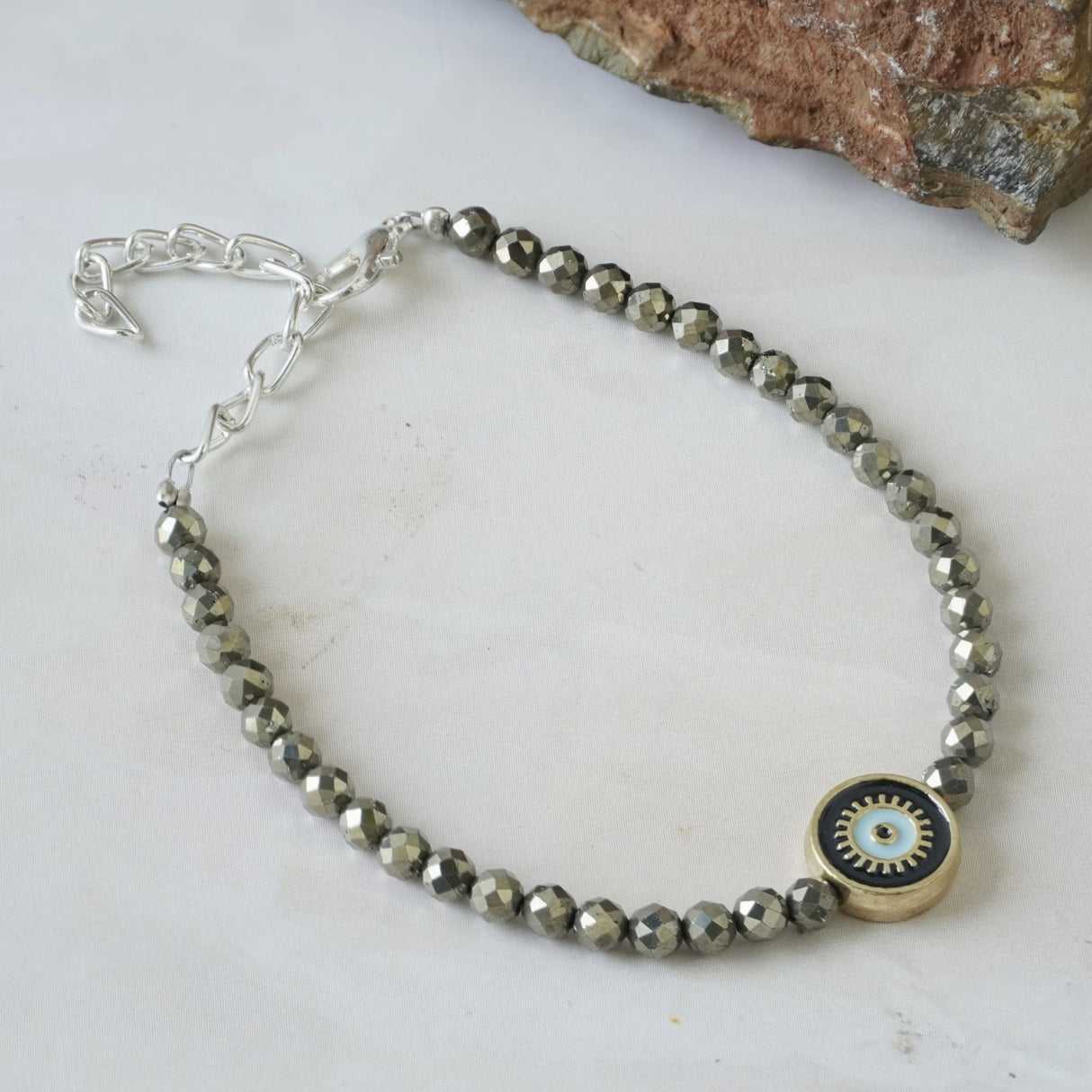 Pyrite Evil Eye Charm Bracelet