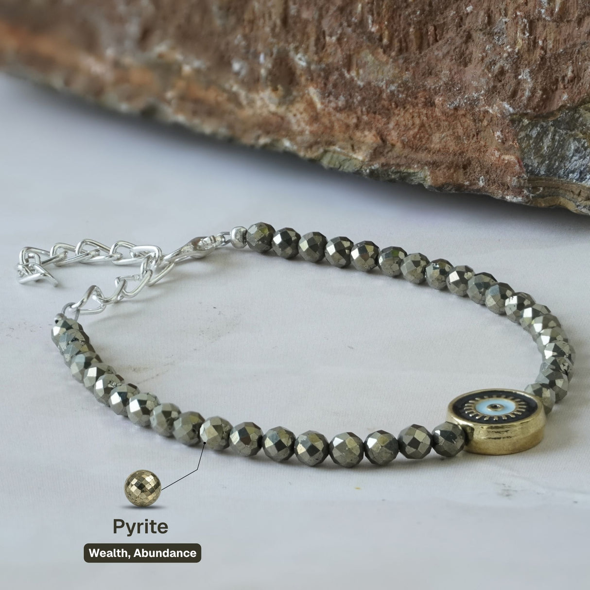 Pyrite Evil Eye Charm Bracelet