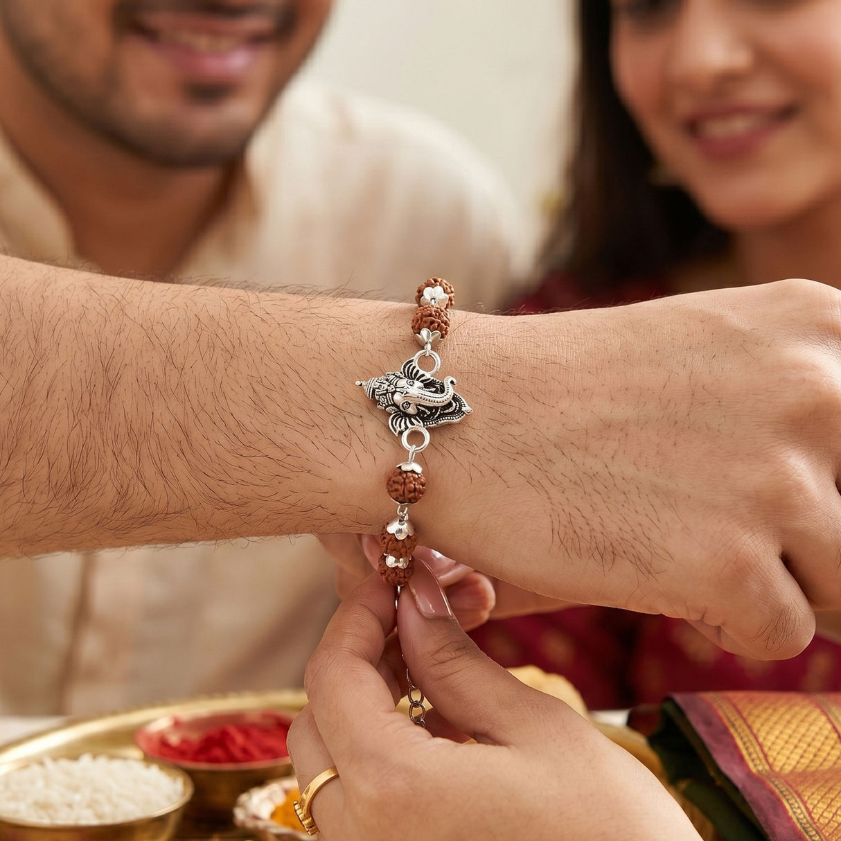 Silver Plated Ganesh Rudraksha Rakhi Box