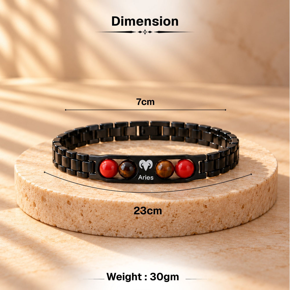 Aries Zodiac Sign Metal Bracelet + Free Selenite Plate