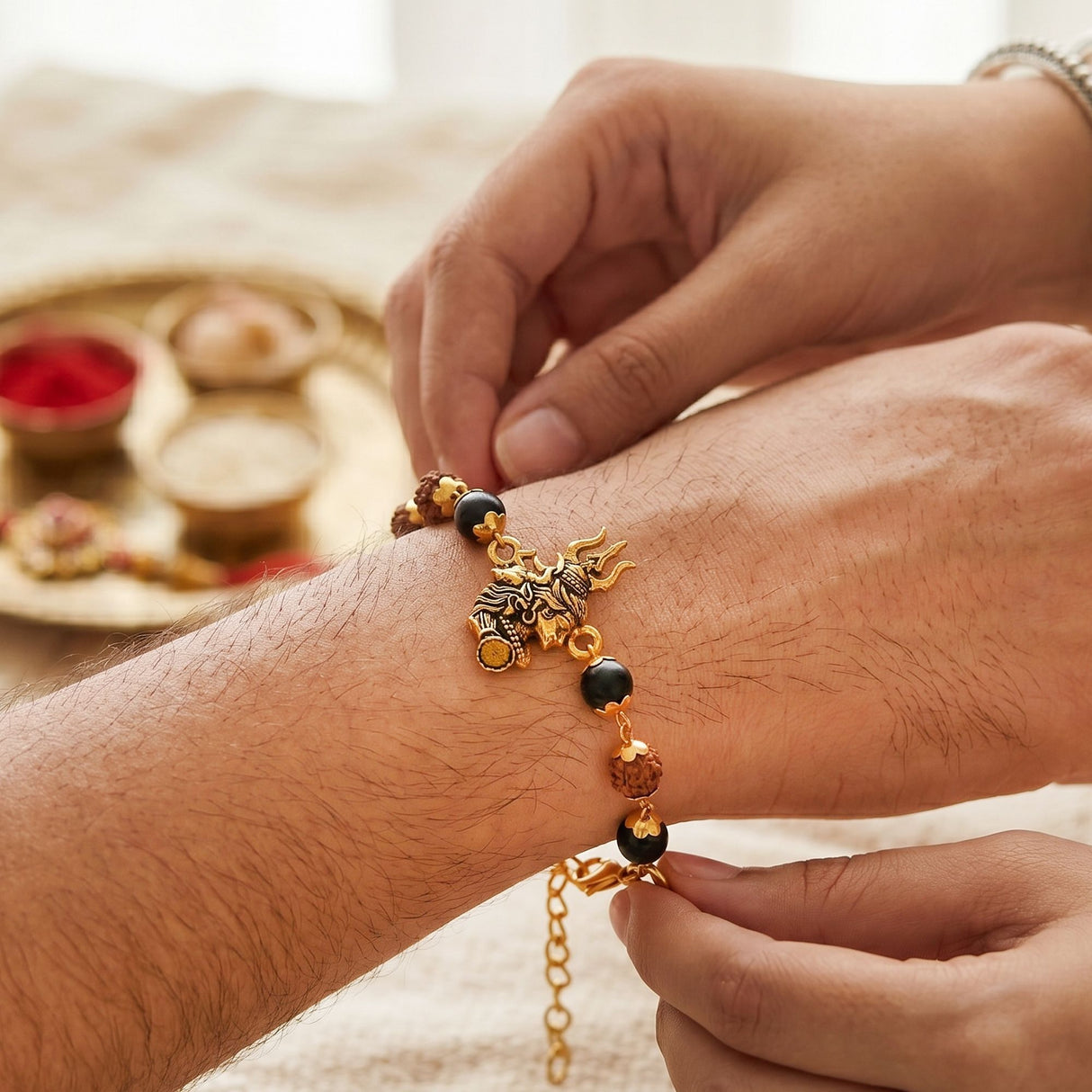 Gold Plated Shiv Rudraksha Karungali Rakhi Box