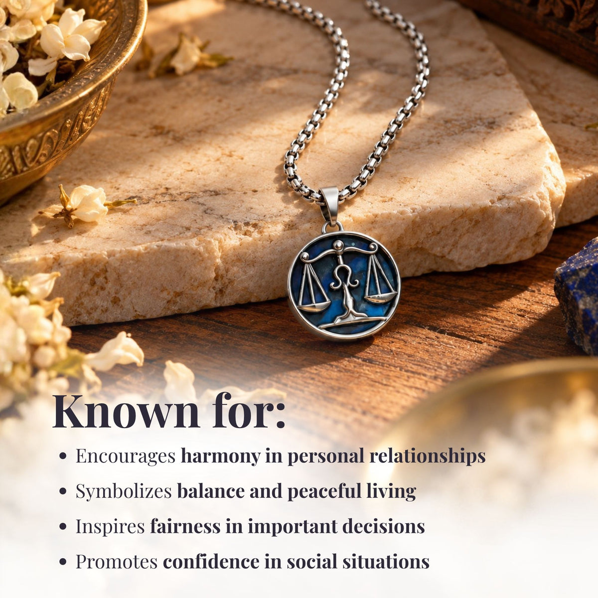 Libra Zodiac Pendant with Lapis Lazuli Stone