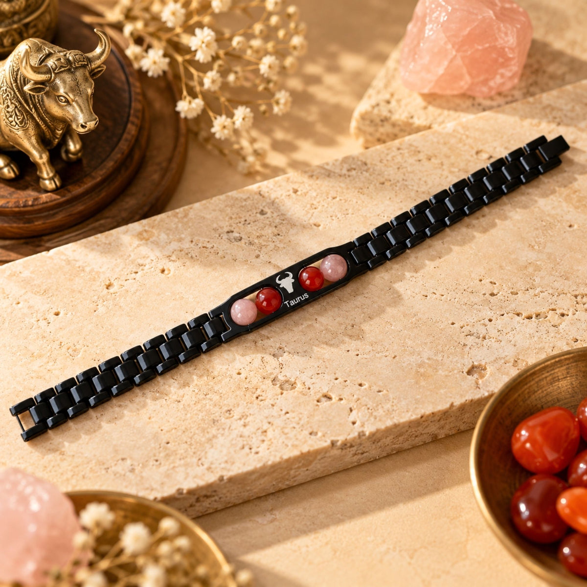 Taurus Zodiac Sign Metal Bracelet + Free Selenite Plate