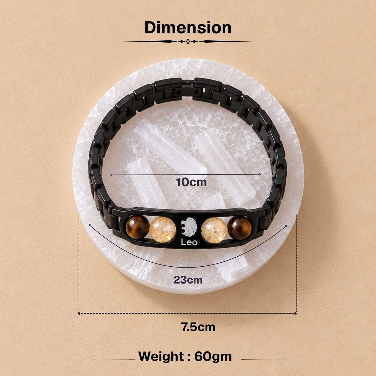 Leo Zodiac Sign Metal Bracelet + Free Selenite Plate