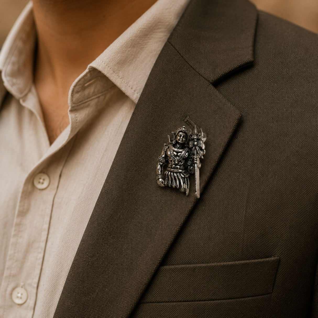 Silver Plated Fierce Shiva Brooch