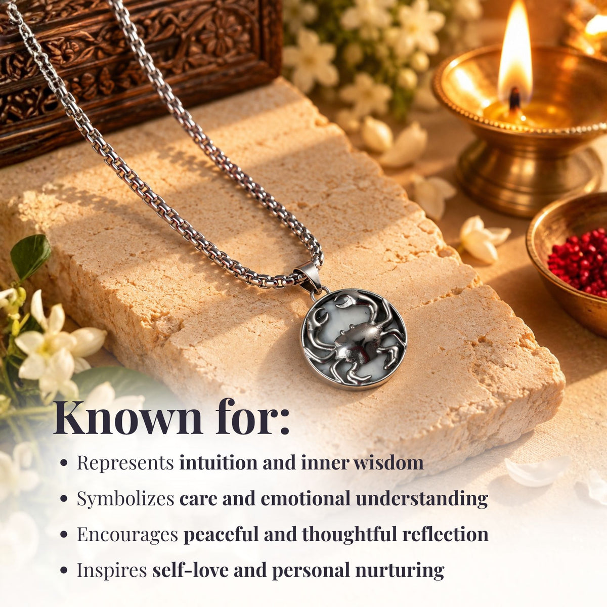 Cancer Zodiac Pendant with Howlite Stone