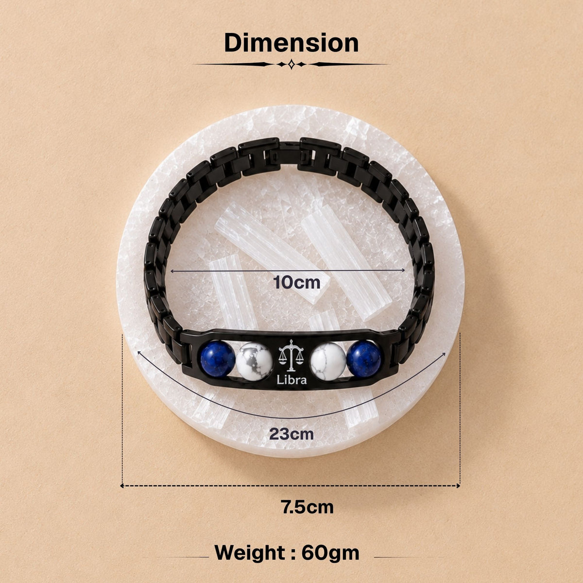 Libra Zodiac Sign Metal Bracelet + Free Selenite Plate