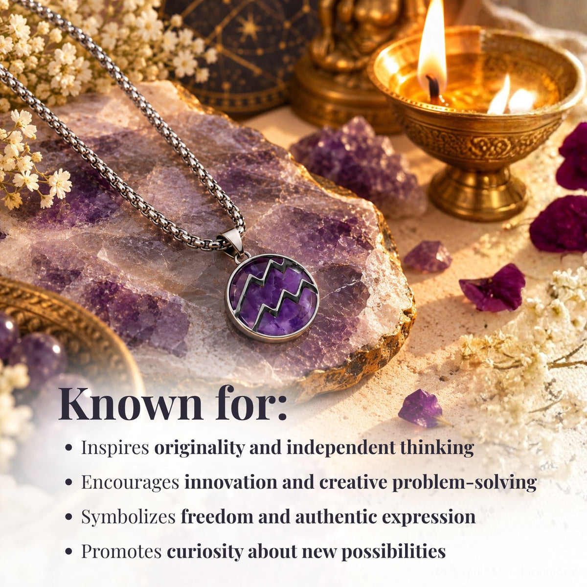 Aquarius Zodiac Pendant with Amethyst Stone