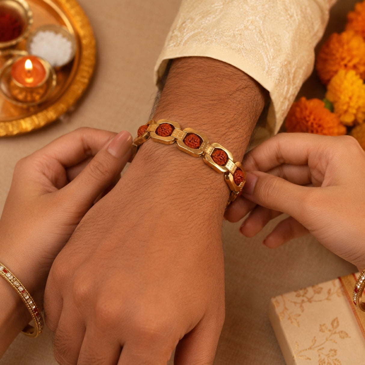 Gold Plated Essential Rudraksha Rakhi Box