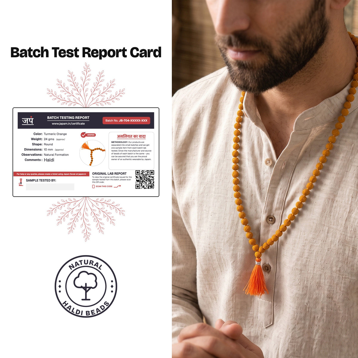 Japam Batch Test Report Card for the Natural Haldi Jaap Mala