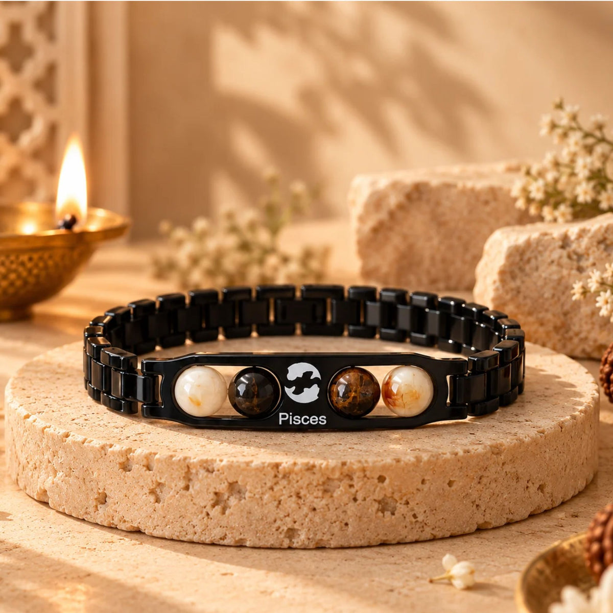 Pisces Zodiac Sign Metal Bracelet + Free Selenite Plate