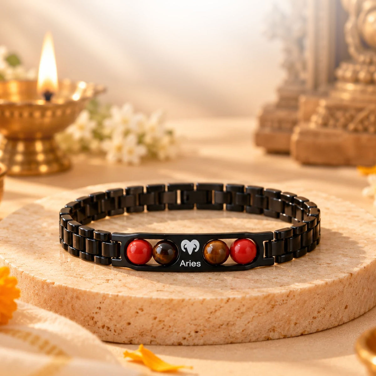 Aries Zodiac Sign Metal Bracelet + Free Selenite Plate