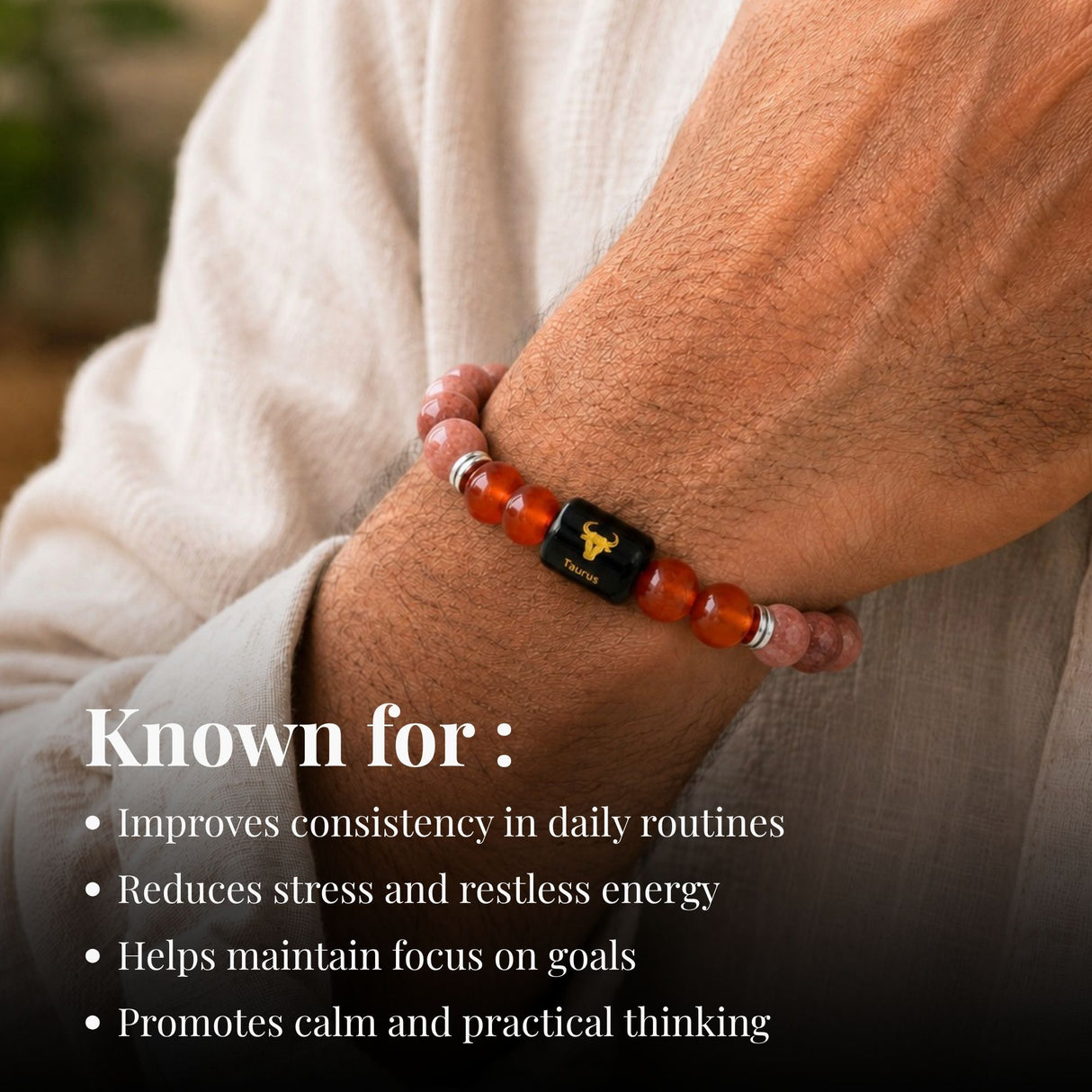 Sunstone & Carnelian Zodiac Band for Taurus (वृषभ राशि)
