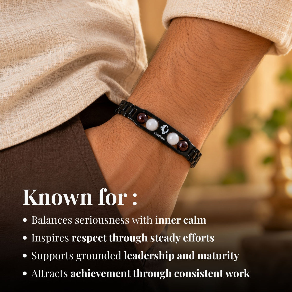 Capricorn Zodiac Sign Metal Bracelet + Free Selenite Plate