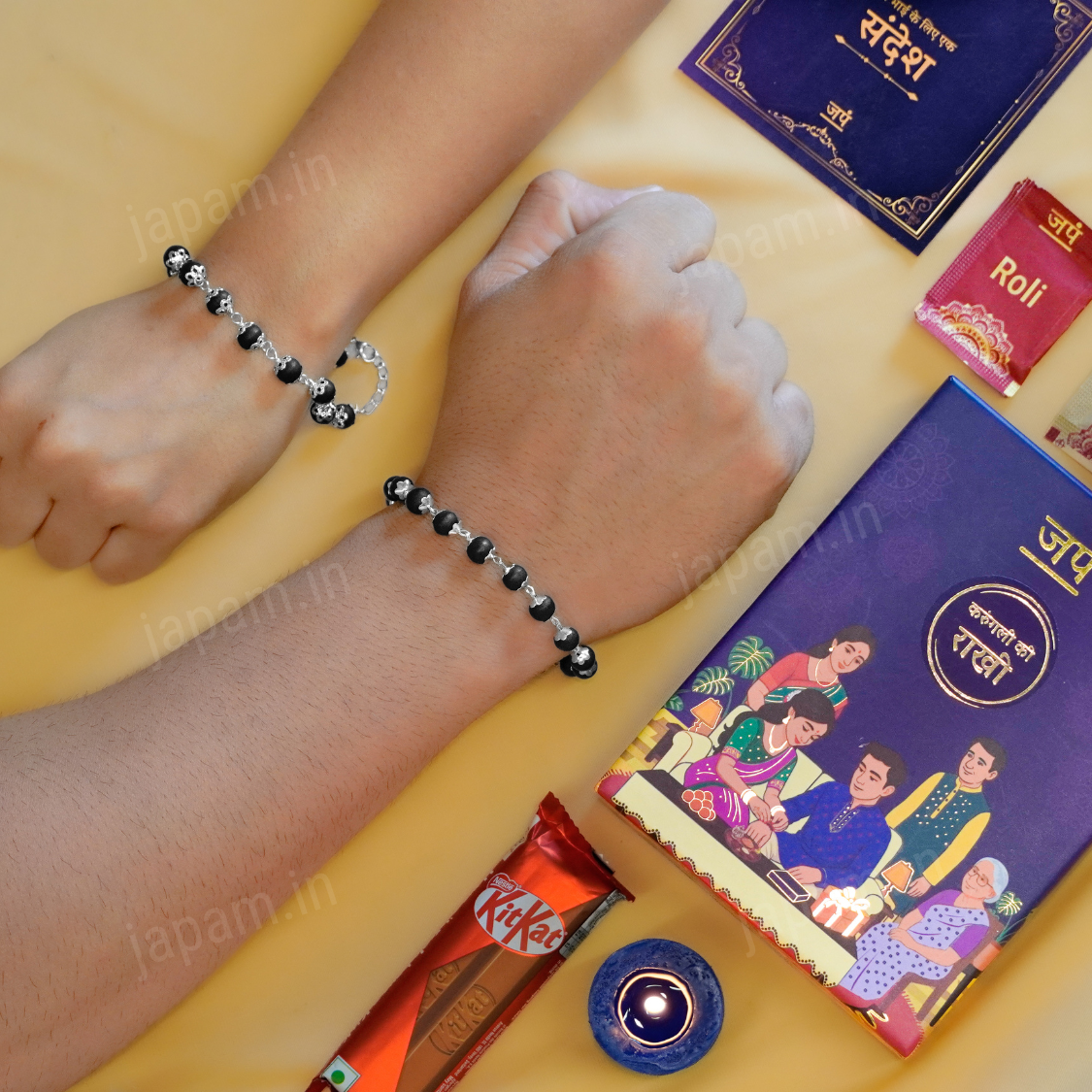 Silver Plated Bhaiya Bhabhi Karungali Ki Rakhi - Complete Rakhi Hamper