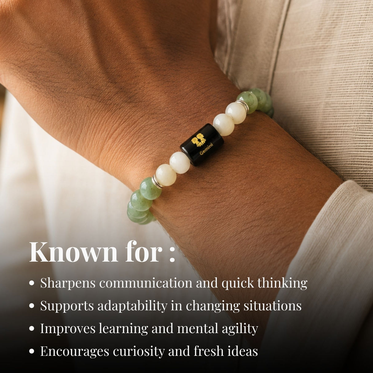 Green Aventurine & Milky Quartz Zodiac Band for Gemini (मिथुन राशि)