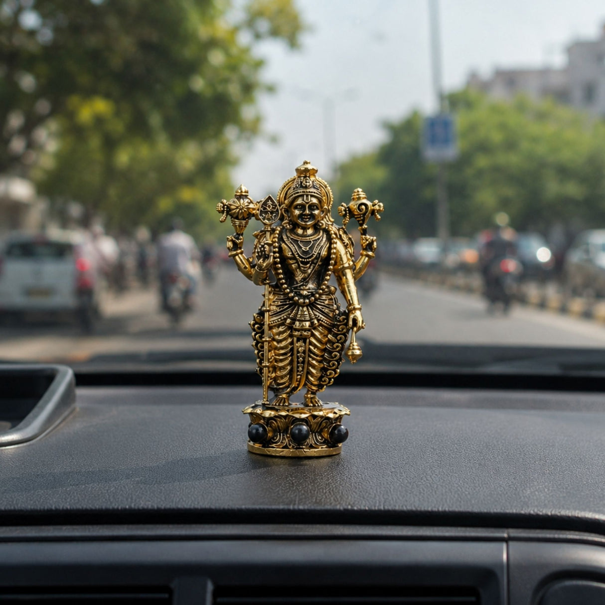 Gold Plated Lord Vishnu Idol for Car Dashboard