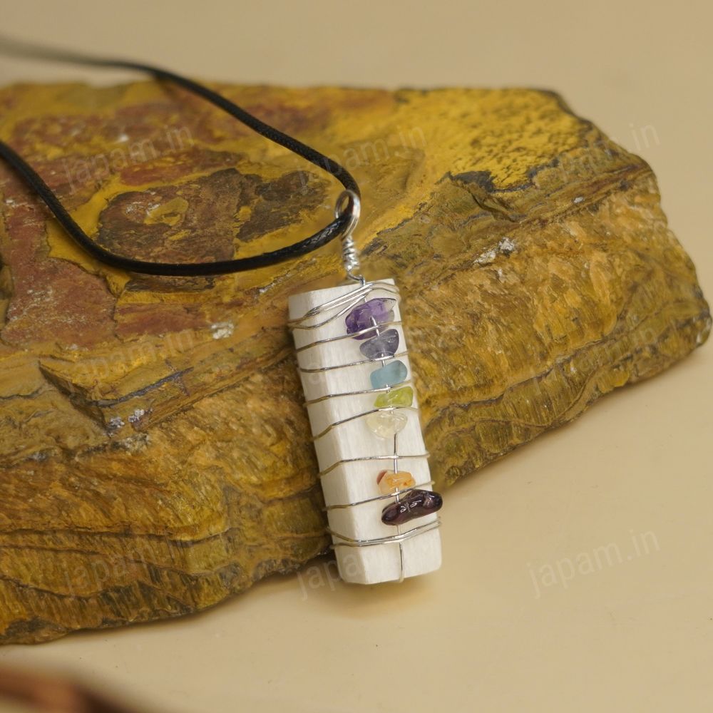 Seven Chakra Selenite Energy Pendant