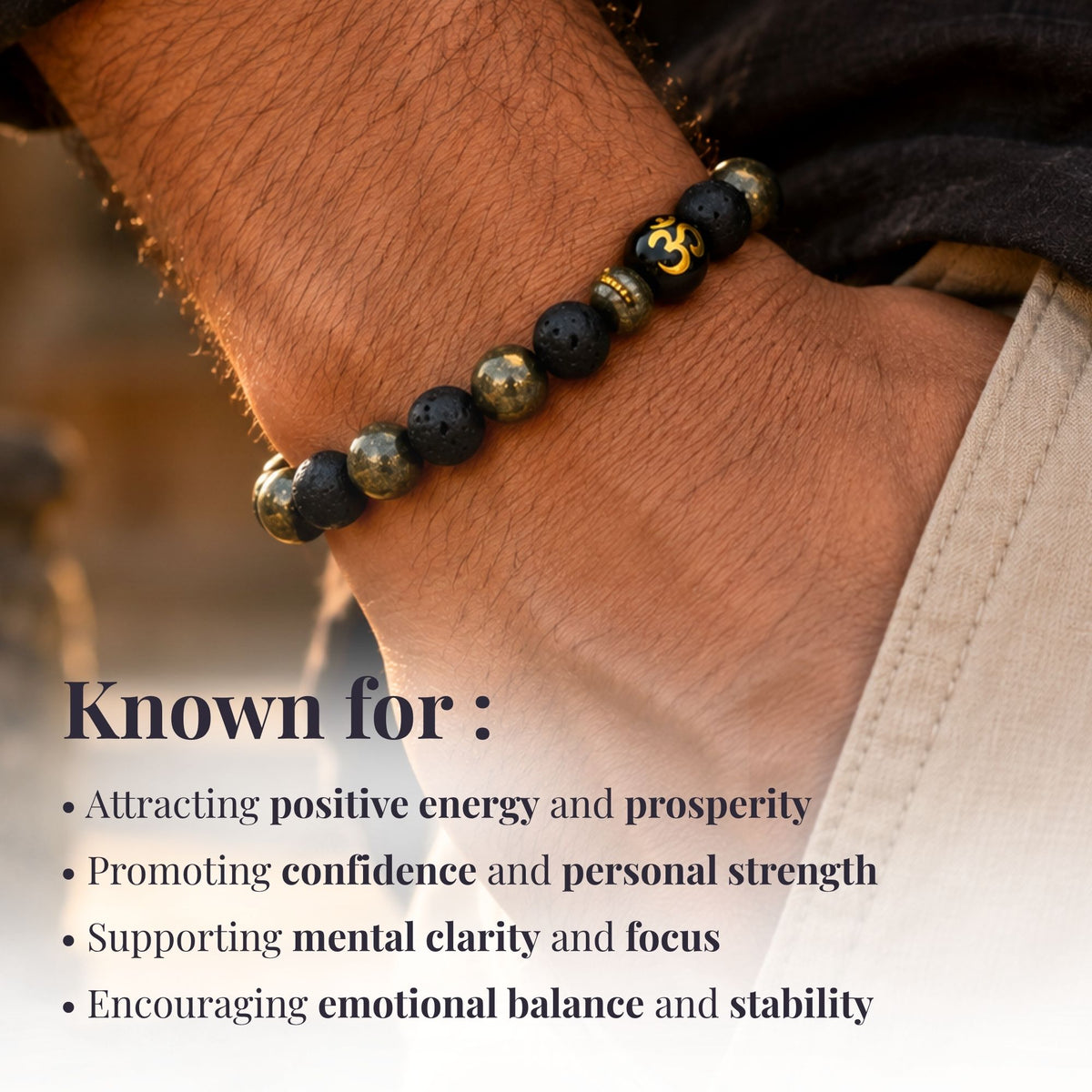 Om Pyrite & Lava Stone Wealth Band