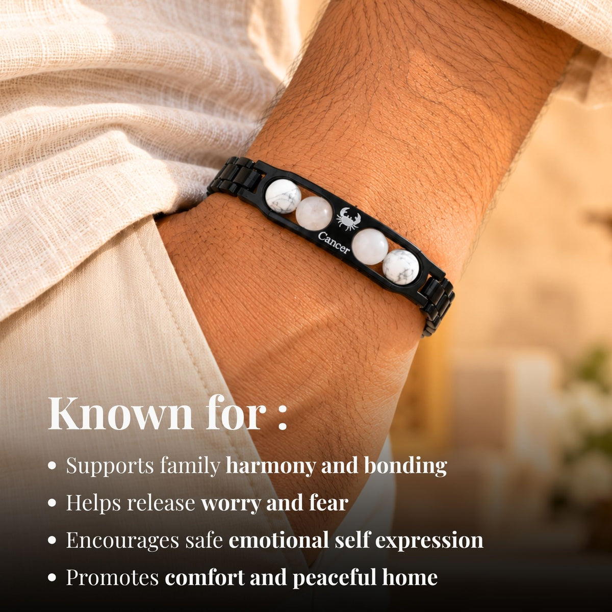 Cancer Zodiac Sign Metal Bracelet + Free Selenite Plate